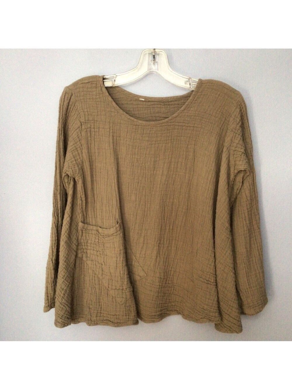 Lagenlook Gauze Cotton 2-Piece Beige Asymmetrical Top & Vest Set Sz S/M - Picture 7 of 9